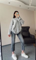 Gri Yumoş Pinterst Triko Kazak