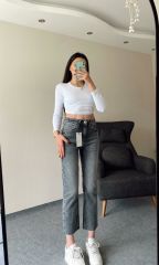 Zra Etiketli Antrasit Boyfit Jean