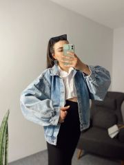 Balon Kol Oversize Denim Ceket