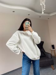 Beyaz Üç İplik Şardonlu Unisex Oversize Sweatshirt