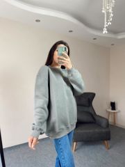 Gri Üç İplik Şardonlu Unisex Oversize Sweatshirt