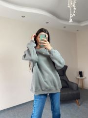 Gri Üç İplik Şardonlu Unisex Oversize Sweatshirt