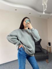 Gri Üç İplik Şardonlu Unisex Oversize Sweatshirt