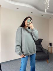 Gri Üç İplik Şardonlu Unisex Oversize Sweatshirt