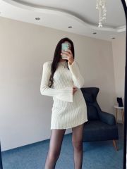 Krem Mini Triko Elbise