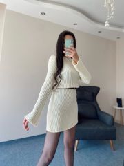 Krem Mini Triko Elbise