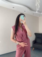 Gül Kurusu Tensel Yelek Pantolon Takım