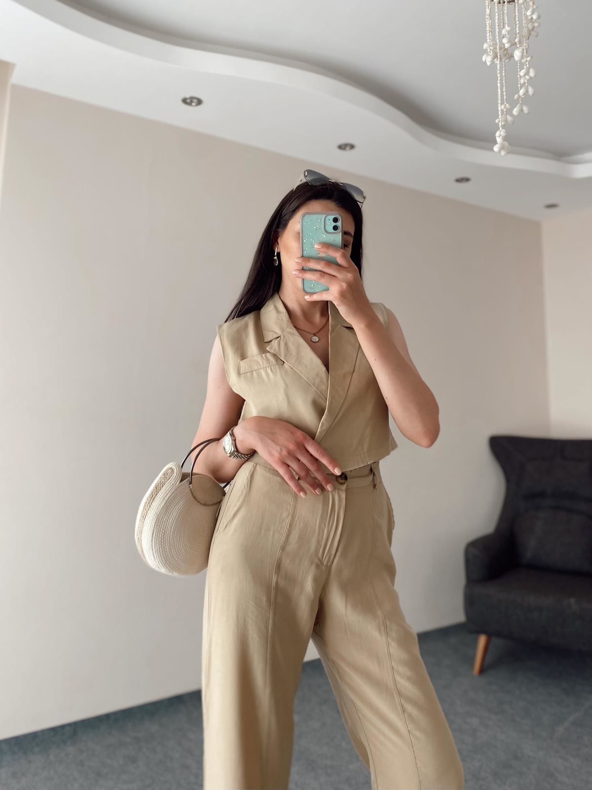 Camel Tensel Yelek Pantolon Takım