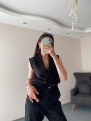 Siyah Tensel Yelek Pantolon Takım