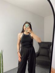 Biyeli Siyah Triko Atlet Body