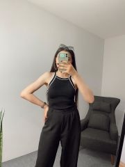 Biyeli Siyah Triko Atlet Body