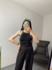 Biyeli Siyah Triko Atlet Body