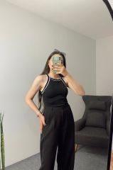 Biyeli Siyah Triko Atlet Body