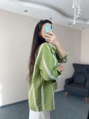 Yeşil Çizgili Oversize Pamuk Gömlek