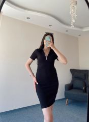 Siyah Polo Yaka Mini Elbise