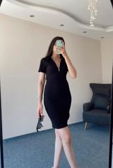 Siyah Polo Yaka Mini Elbise