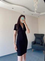 Siyah Polo Yaka Mini Elbise