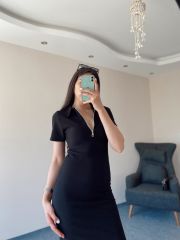 Siyah Polo Yaka Mini Elbise