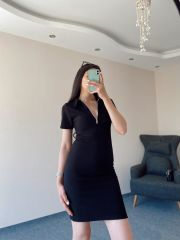 Siyah Polo Yaka Mini Elbise