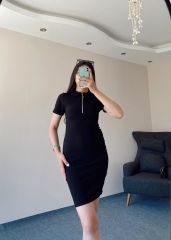 Siyah Polo Yaka Mini Elbise