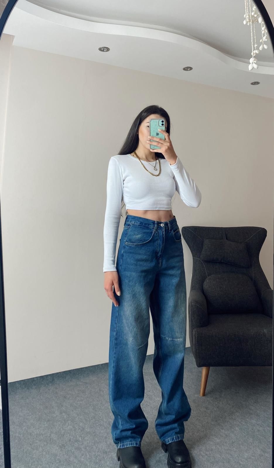 Mavi Bel Kemer Detay Baggy Jean