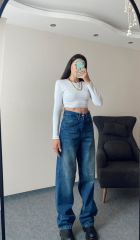 Mavi Bel Kemer Detay Baggy Jean