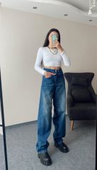 Mavi Bel Kemer Detay Baggy Jean