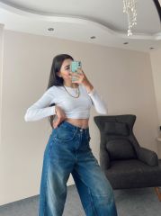 Mavi Bel Kemer Detay Baggy Jean