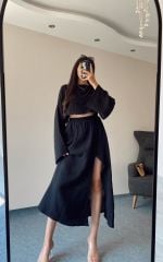 Siyah Müslin Keten Bohem Takım