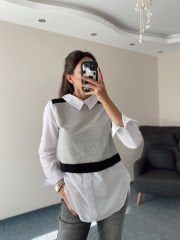 Sweatshirt Detaylı Beyaz Gömlek