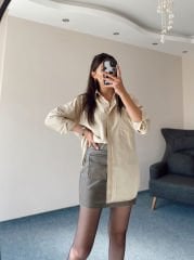 Bej Oversize Gömlek