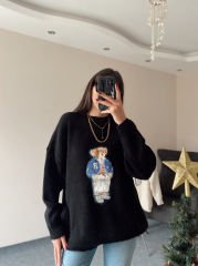 Siyah Ayıcık Nakışlı Kazak