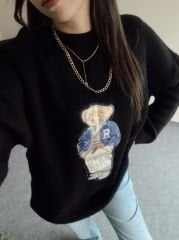 Siyah Ayıcık Nakışlı Kazak