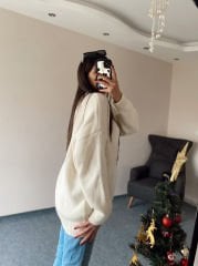 Krem Ayıcık Nakışlı Kazak