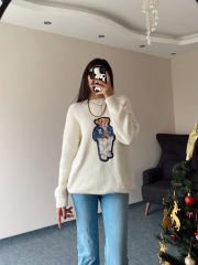 Krem Ayıcık Nakışlı Kazak