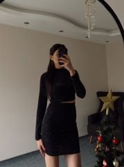 Simli Kumaş Etek Bluz Takım