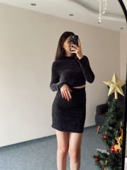 Simli Kumaş Etek Bluz Takım