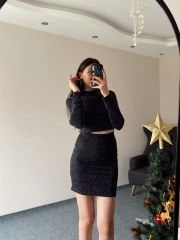 Simli Kumaş Etek Bluz Takım