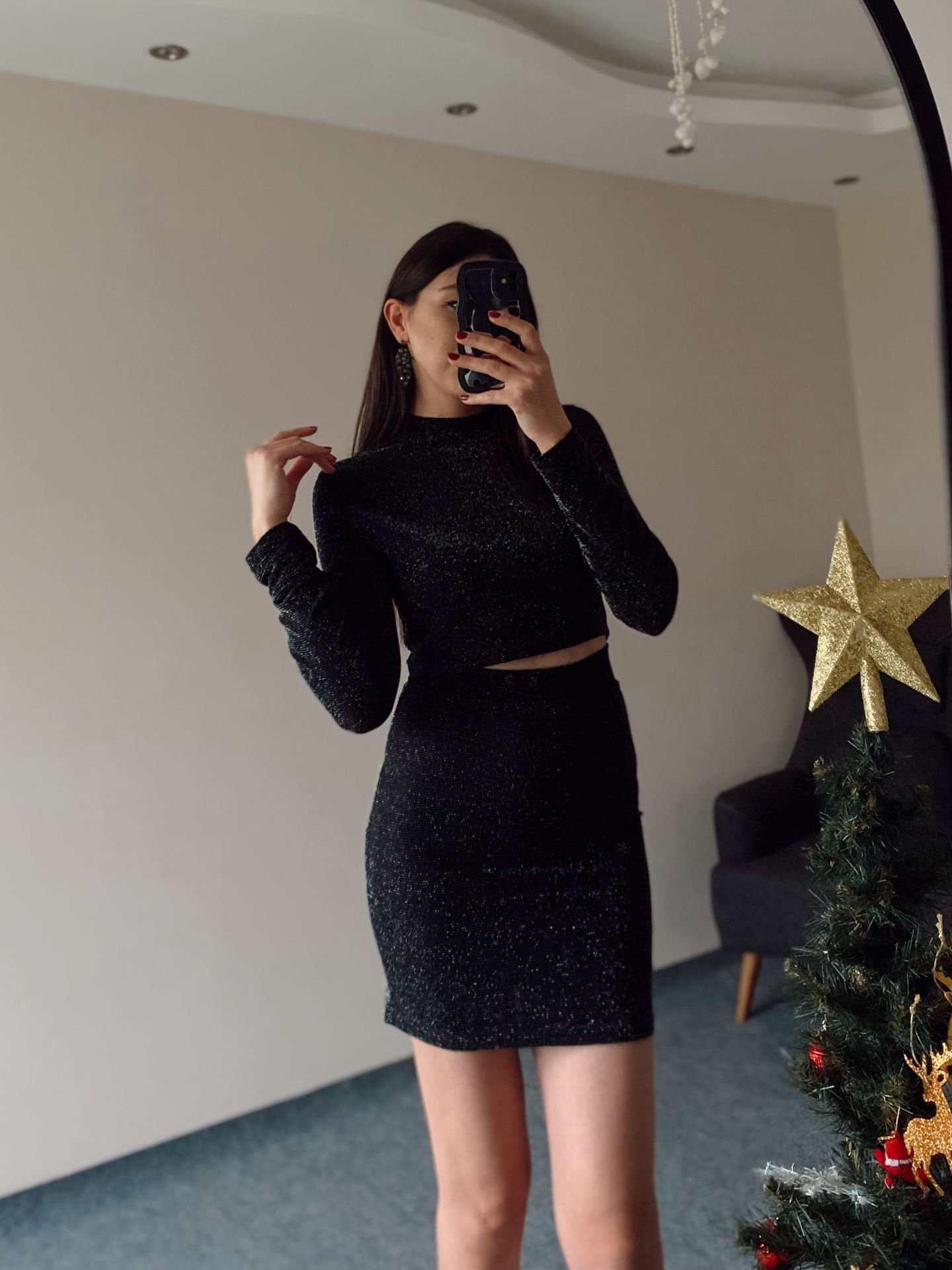 Simli Kumaş Etek Bluz Takım