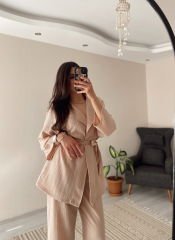 Bej Krinkıl Kumaş Takım