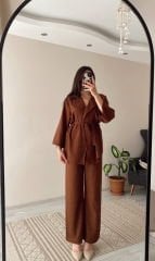 Kahverengi Krinkıl Kumaş Takım