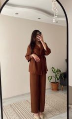 Kahverengi Krinkıl Kumaş Takım