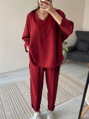 Bordo Keten Kumaş Salaş Takım