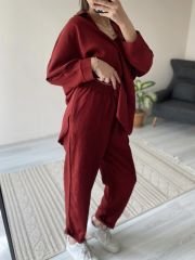 Bordo Keten Kumaş Salaş Takım
