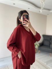Bordo Keten Kumaş Salaş Takım