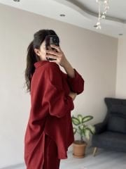 Bordo Keten Kumaş Salaş Takım