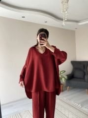 Bordo Keten Kumaş Salaş Takım
