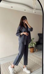 Antrasit Tensel Kumaş Gömlek Pantolon Takım