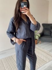 Antrasit Tensel Kumaş Gömlek Pantolon Takım