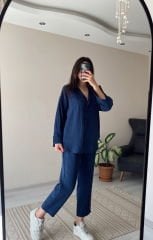 Lacivert Tensel Kumaş Gömlek Pantolon Takım